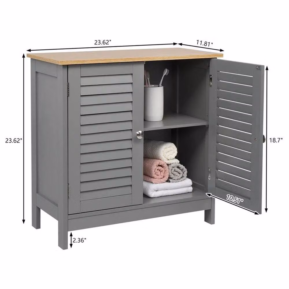 Nordara Grey Wood Bathroom Storage Cabinet with Roll Shutter Doors – 2