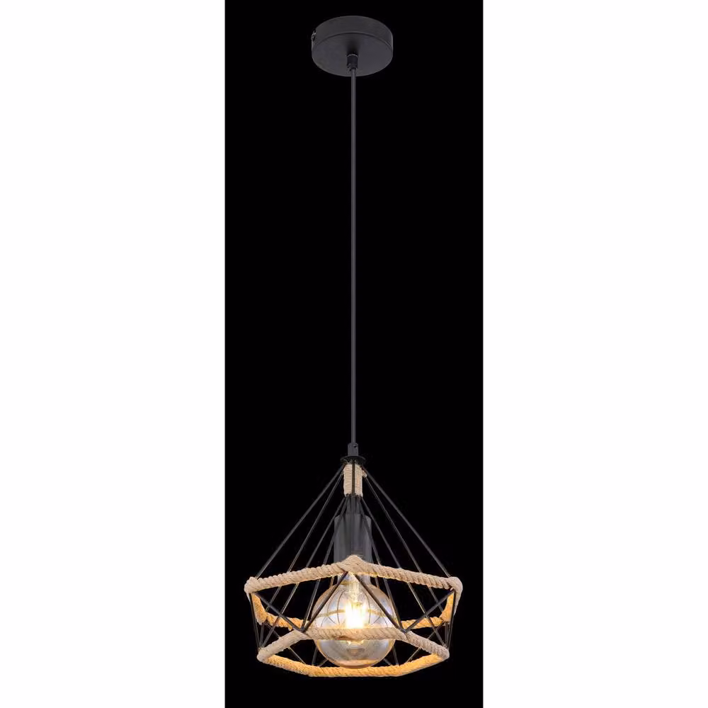 Globo Lighting Ulleu Linear Metal Suspension Bar Pendant Light in Black with E27 Socket – 3