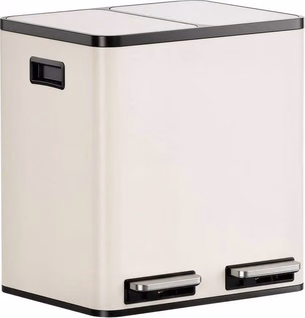 VonHaus 30L Double Compartment Kitchen Recycling Bin with Soft-Close Pedal in Beige (2 x 15L)