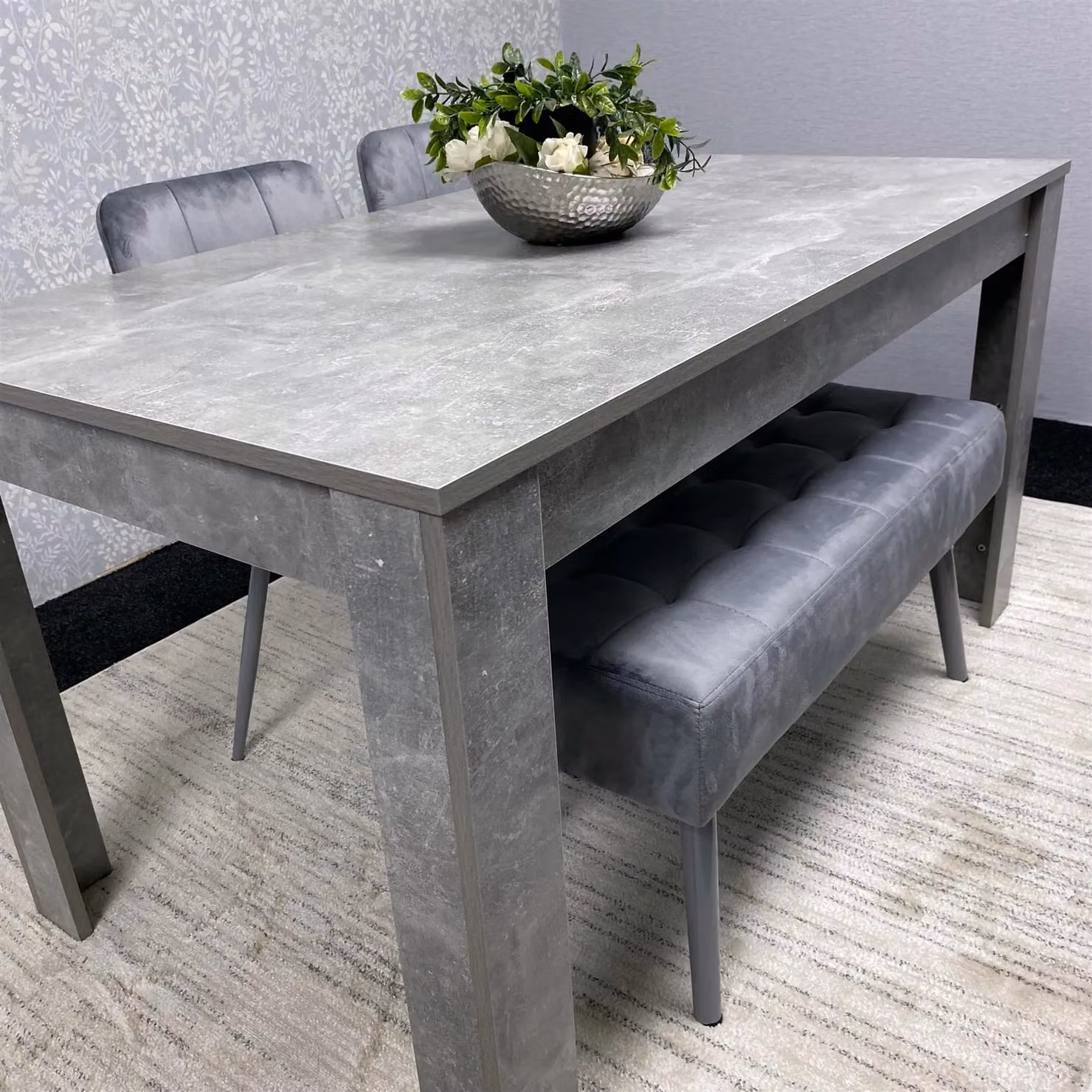 KOSY KOALA Grey Wooden Dining Table Set with 2 Chairs and 1 Bench, W/D/H: 140 x 80 x 75 cm – 5