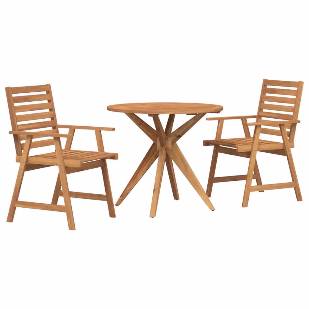 Berkfield Home 3 Piece Rustic Acacia Solid Wood Garden Dining Set in Brown – 2