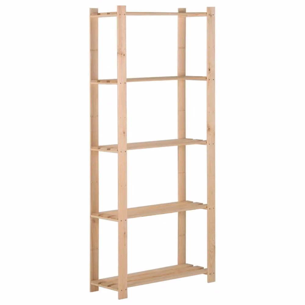 Berkfield Home 5-Tier Solid Pinewood Storage Rack, Light Brown, W: 80 cm, D: 28.5 cm, H: 170 cm – 1