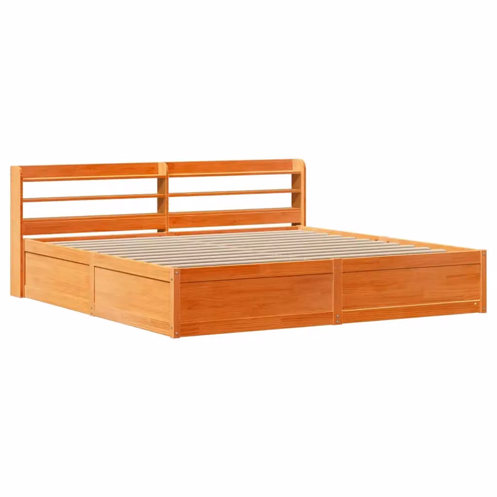Berkfield Home Rustic Solid Wood Pine Bed Frame with Headboard and Side Compartments, Wax Brown, 200 x 200 cm – 2