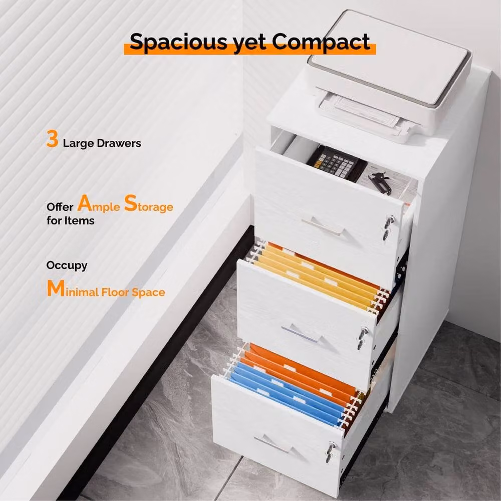 EONLION White Lockable 3 Drawer File Cabinet – 3