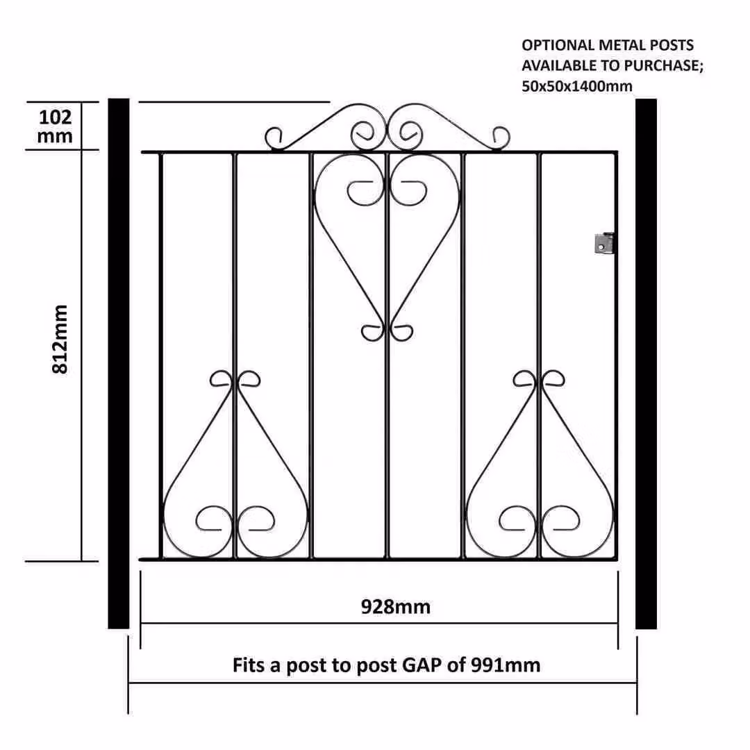 Burbage Iron Craft Classic Scroll Low Flat Single Gate in Black, Fits Gap of Width: 99.1 cm, Height: 91.4 cm – 3
