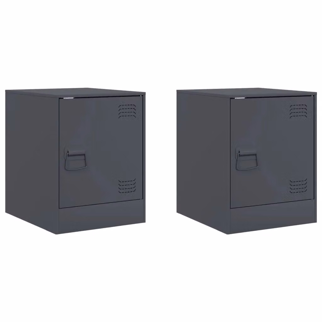 Berkfield Home Set of 2 Anthracite and Black Steel Bedside Cabinets, W/D/H: 34.5 x 39 x 44 cm – 1
