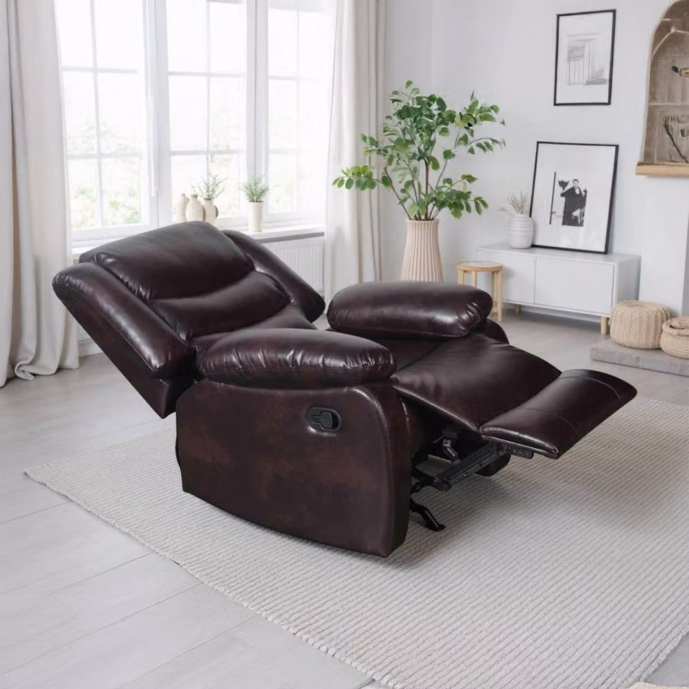 Furnishings For Less UK Cortland 3 Piece Manual Reclining Sofa Suite in Brown Synthetic Leather – 4