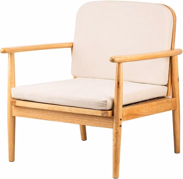 Nordlys Scandinavian Lounge Armchair with Solid Wood Frame and Beige Fabric – 1