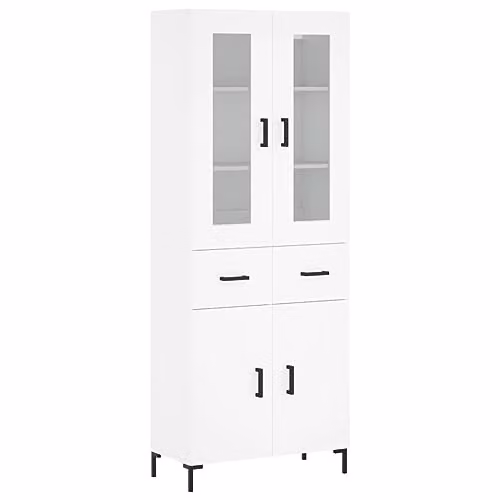vidaXL Modern White Highboard with Hinged Doors and Internal Shelves, W/D/H: 69.5 x 34 x 180 cm