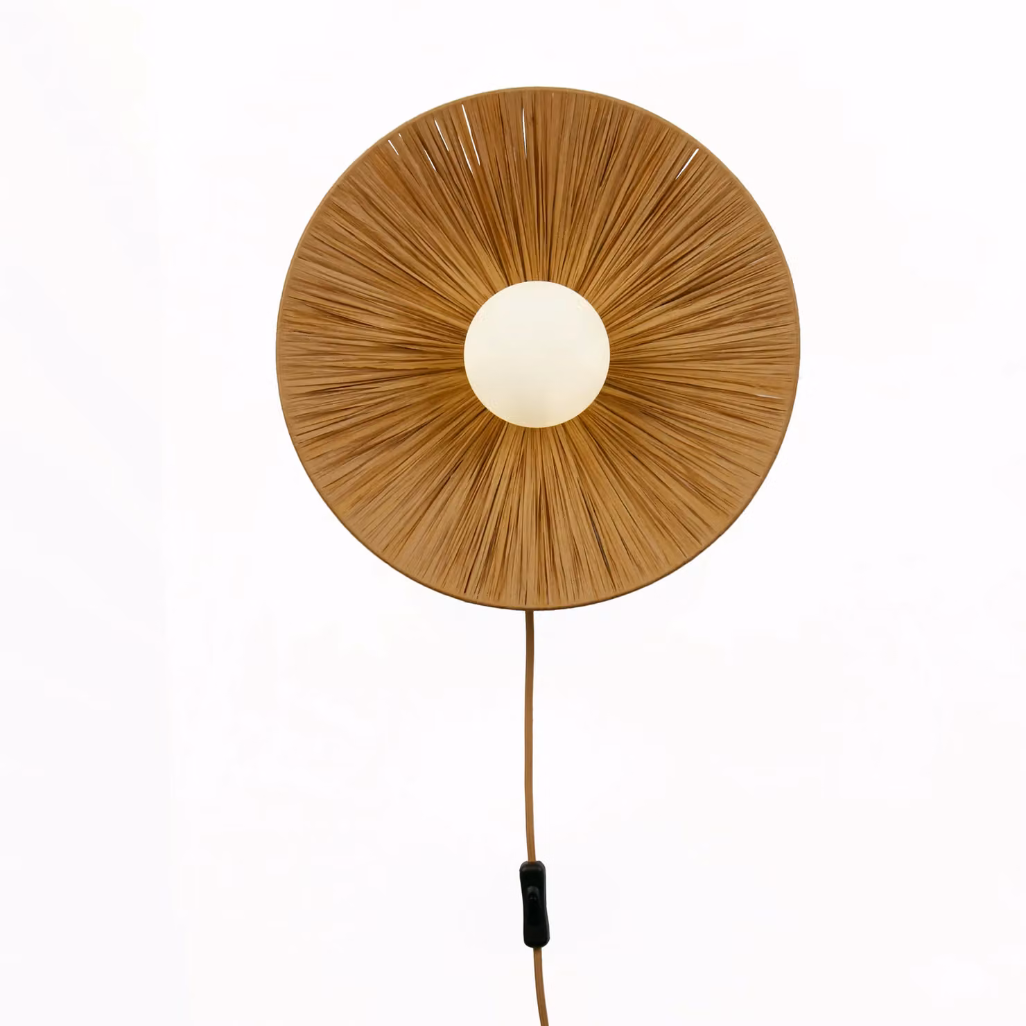 Lighting Collection Raffia Opal Wall Light in Brown with Rattan and Glass Details – 2