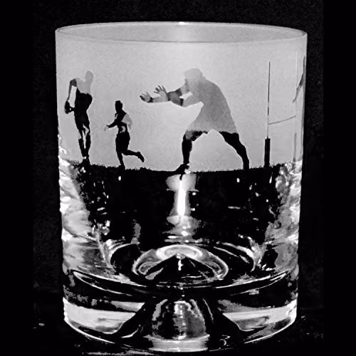 Milford Collection Animo Rugby Scene Whisky Tumbler Glass in Transparent and Multicolour