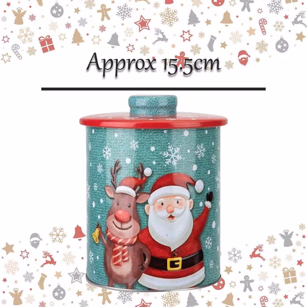 VFM e-Store Christmas Biscuit Tin Santa Themed Design, Multicolour, Diameter: 15.5 cm – 2