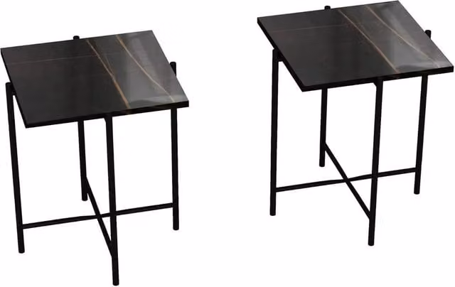 Havendro Set of 2 Black Square Marble Effect Coffee Tables with Metal Frame – 1