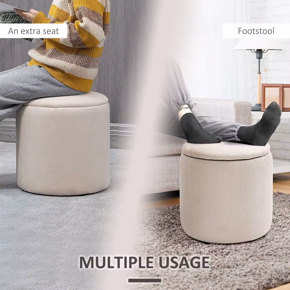 Wyld Haus Vivalepa Set of 2 Cream Round Fabric Storage Ottomans with Removable Lids, W/D/H: 40 x 40 x 41 cm – 4