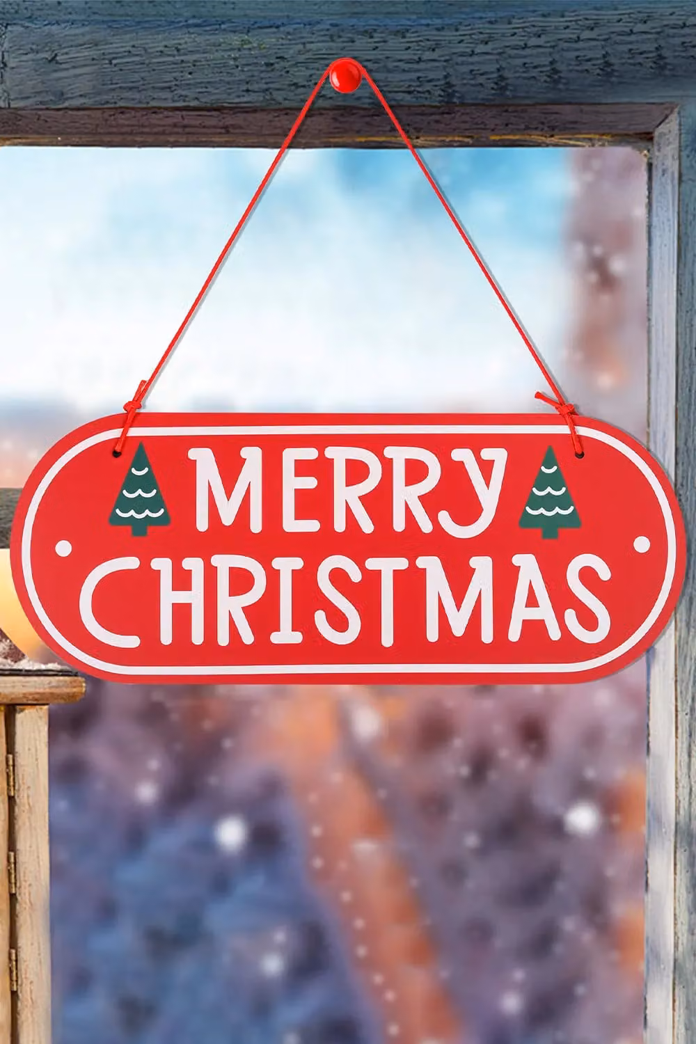 Neel Blue Oval Wooden Christmas Hanging Wall Plaque in Red, White and Green, W: 30 cm, H: 12 cm – 5