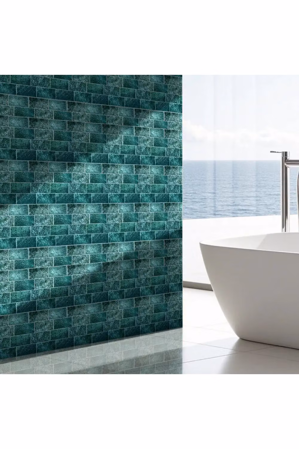 Living and Home 10Pcs 3D Self-Adhesive Stone Effect Subway Tile Wall Stickers in Green – 2