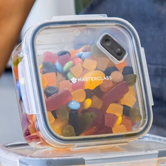 MasterClass Eco-Snap Recycled Plastic Food Container with Snap Lid, Transparent and Yellow, W/D/H: 15.0 x 15.0 x 7.5 cm