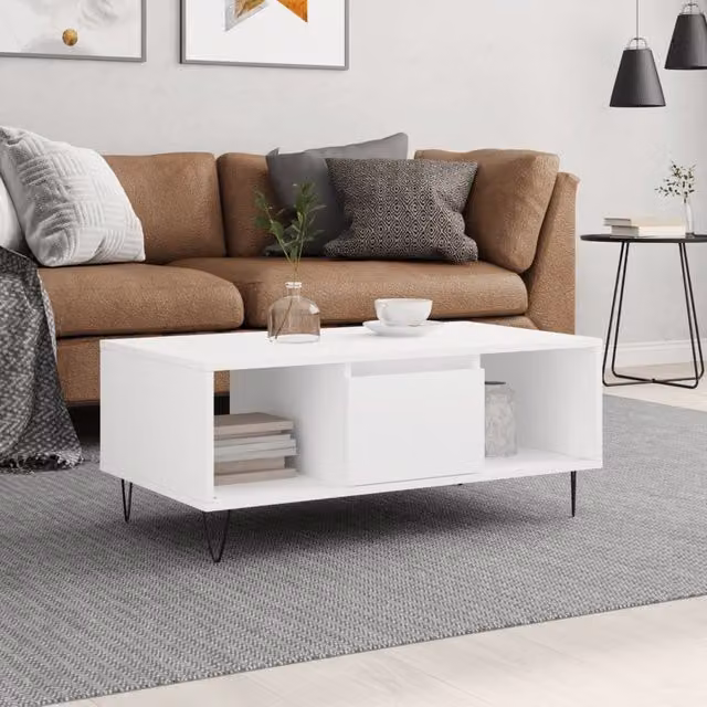Berkfield Home Modern White Coffee Table, W/D/H: 90 x 50 x 36.5 cm