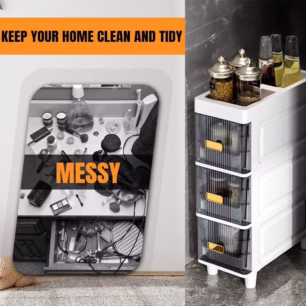 Ventryn Free Standing Slim White Bathroom and Kitchen Storage Unit with 3 Drawers – 2