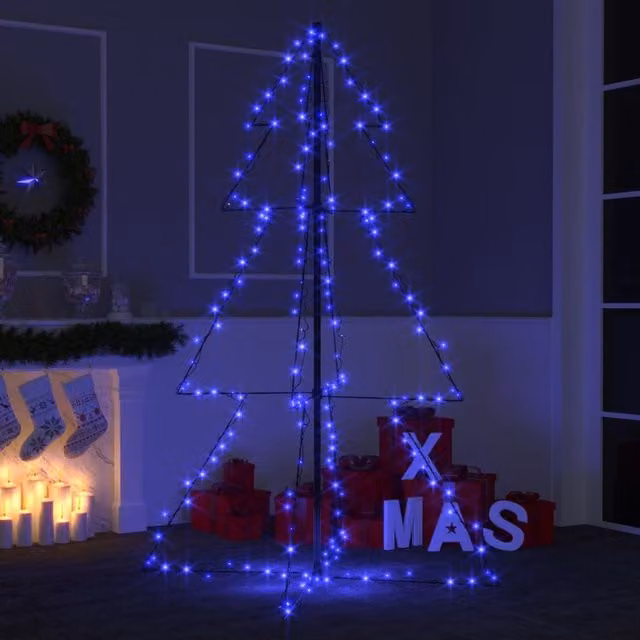 Berkfield Home Christmas Cone Tree with 200 LEDs for Indoor and Outdoor Use, Blue, W: 98 cm, H: 150 cm
