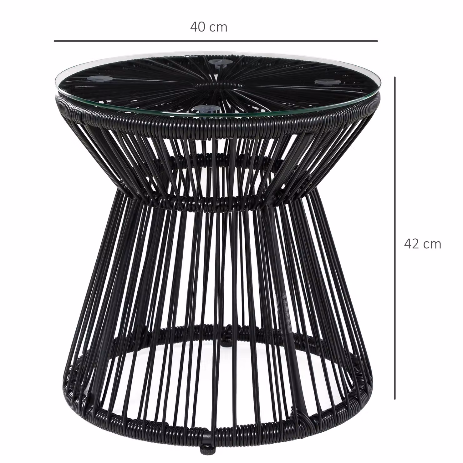 Outsunny Round Rattan Side Table with Glass Toptop in Black – 3