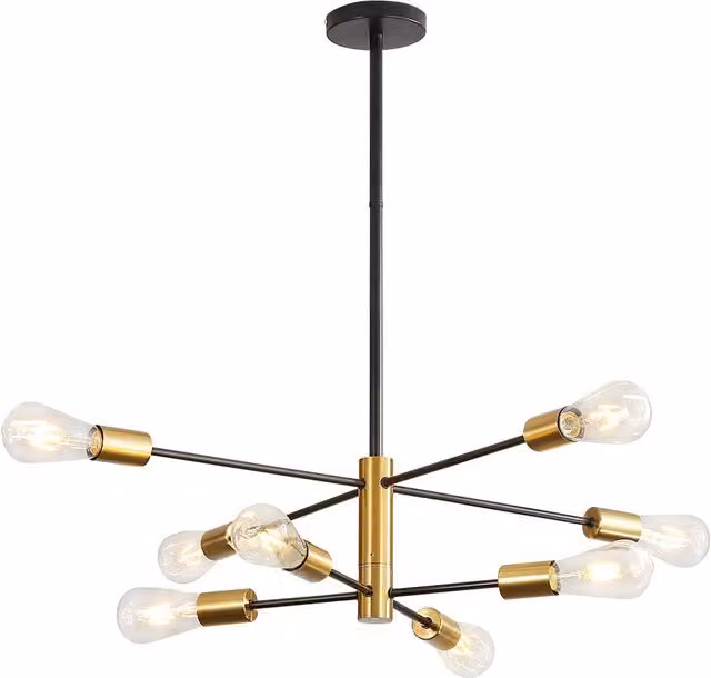Goeco Mid-Century Modern Suspended Chandelier with 8 LED Lights in Black and Copper – 1