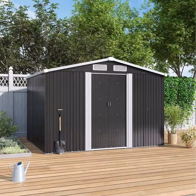 Breeins Metal Large Tool Storage Garden Shed in Charcoal Black
