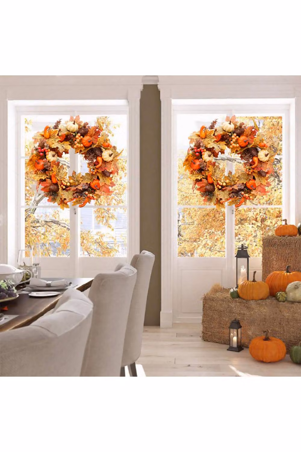 H&O Direct Orange Artificial Hanging Wreath for Halloween and Autumn Decor, Diameter: 50 cm – 2