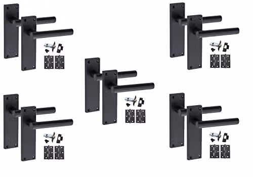 Golden Grace T-Bar Backplate Door Handle Latch Pack in Matt Black, 5 Sets