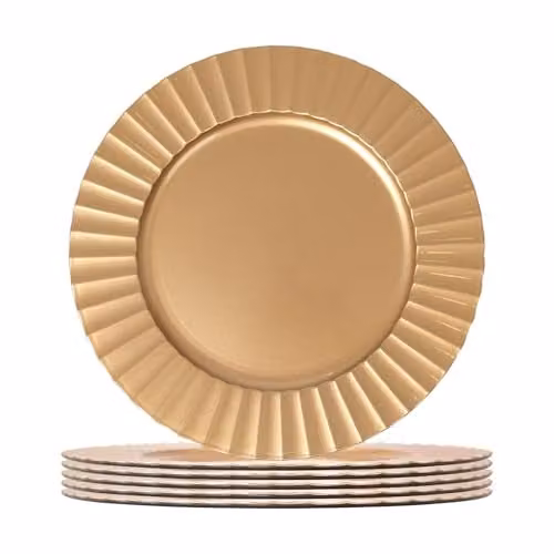 Argon Tableware Gold Melamine Flute Design Charger Plates, Pack of 6, Diameter: 33 cm