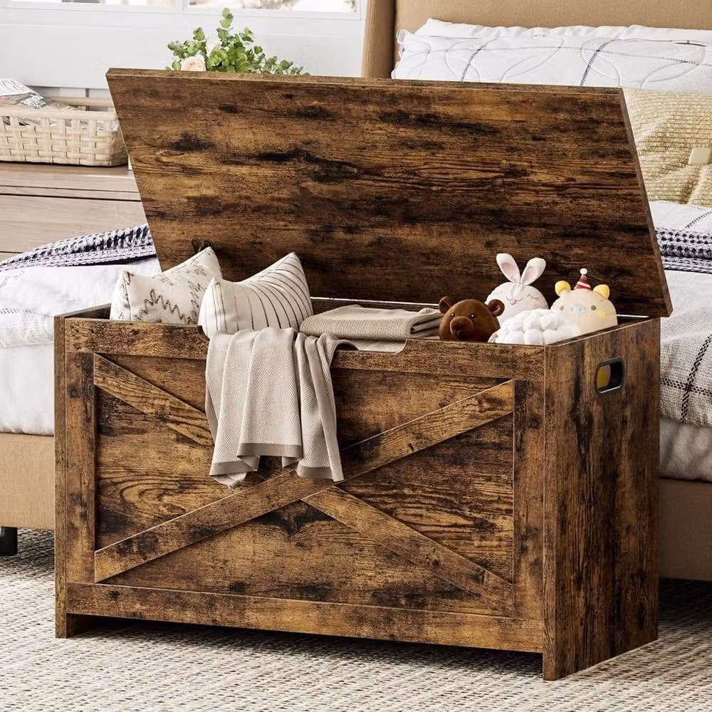 London Boutique Rustic Wood Storage Chest and Shoe Bench in Brown – 4
