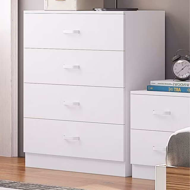 FWStyle Modern Large 4 Drawer Chest of Drawers in White with Metal Curved Handles