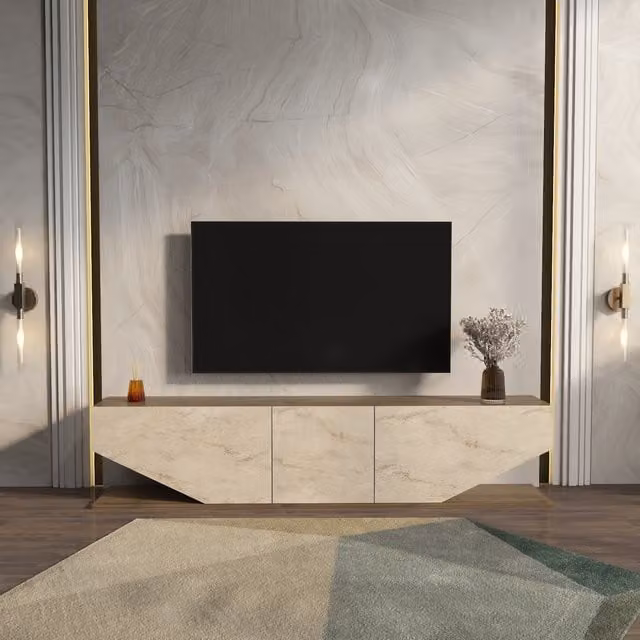 Decorotika Pearl TV Unit in Walnut and Travertine