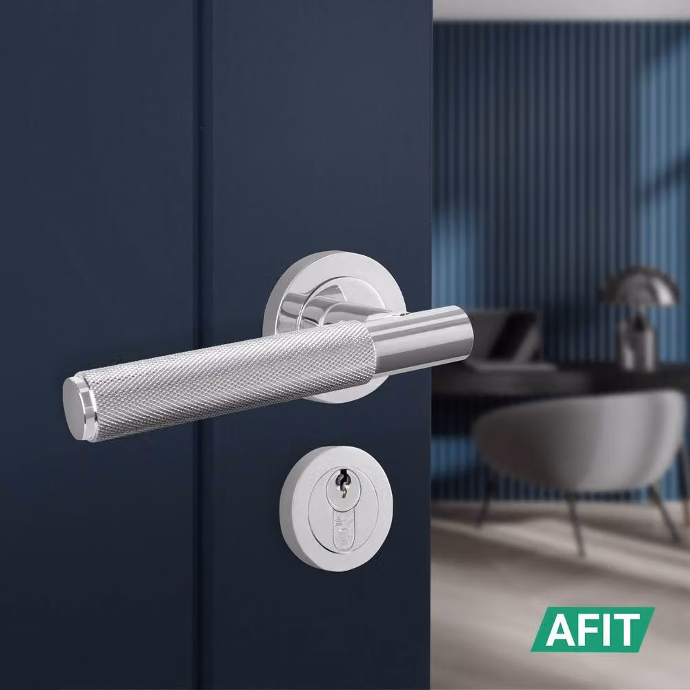 AFIT Polished Chrome Euro Lock Double Cylinder Door Handle with Hinges in Silver, W/D/H: 15.0 x 5.8 x 2.0 cm – 4