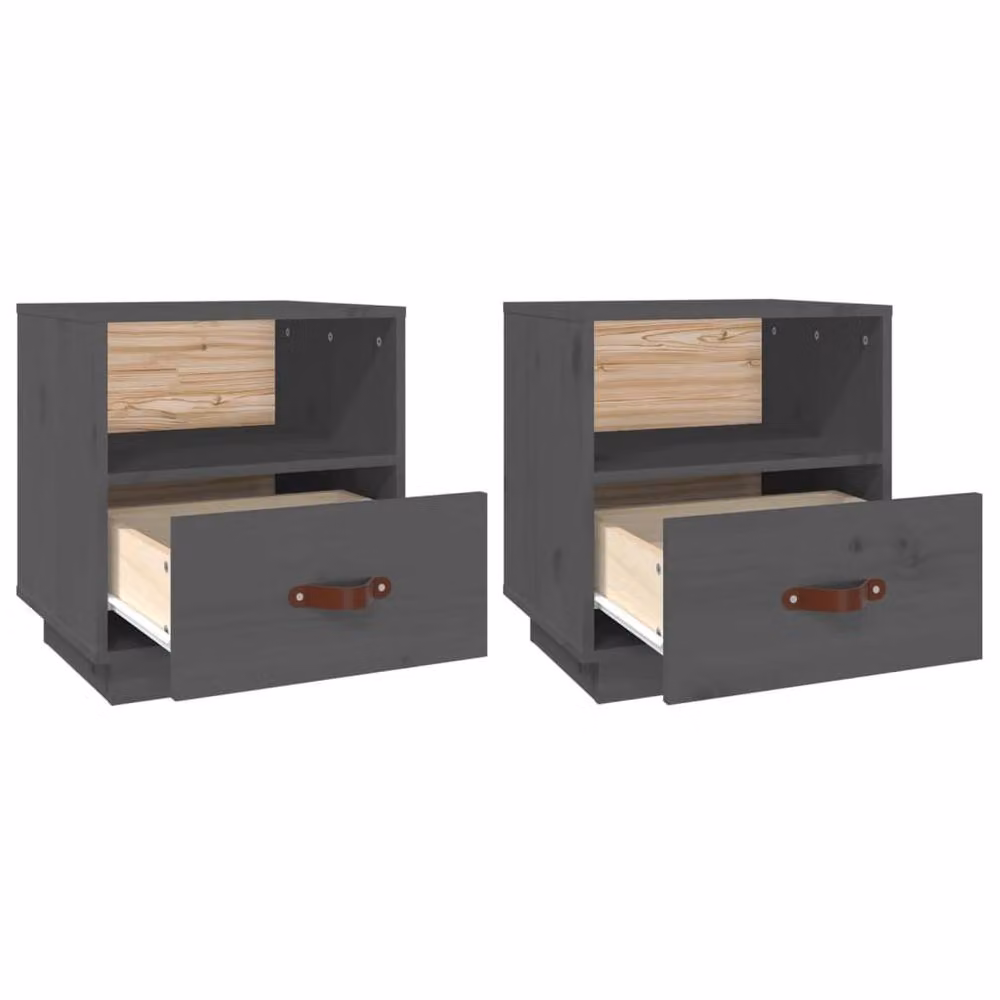 Berkfield Home Set of 2 Grey Solid Wood Pine Bedside Cabinets, W/D/H: 40 x 34 x 45 cm – 4