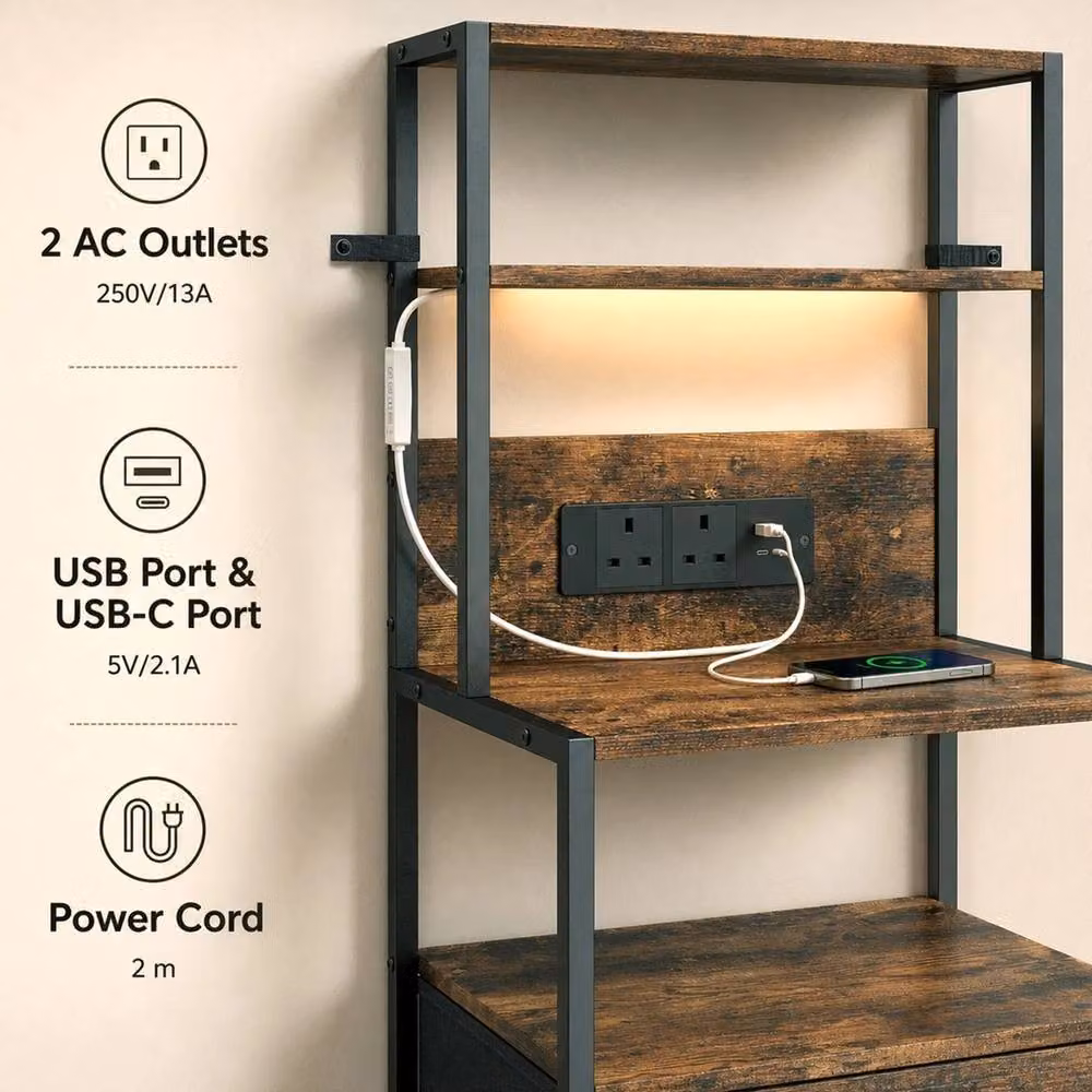 NESTLUNE Brown Wood Bedside Table with Integrated LED Lighting, W: 100 cm, D: 15 cm, H: 15 cm – 5