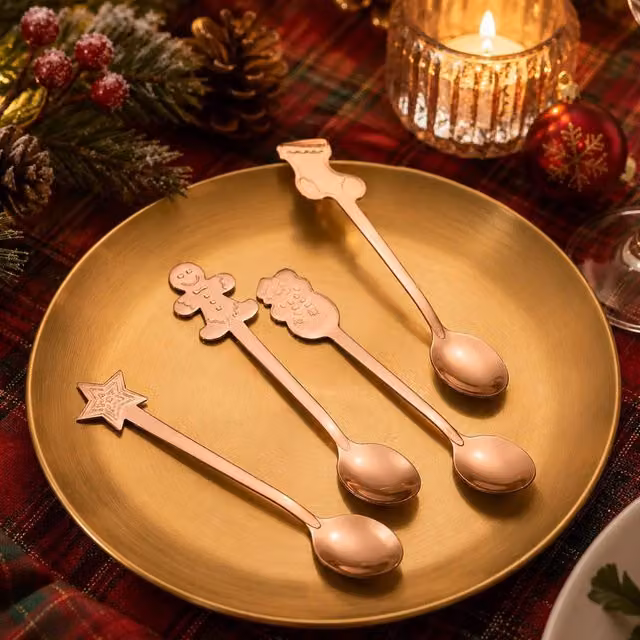 Lovii Set of 4 Polished Rose Gold Stainless Steel Dessert Spoons – 1