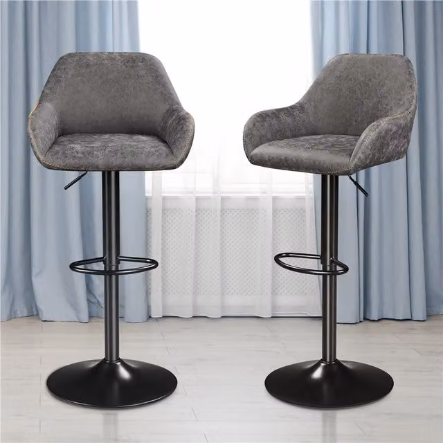 Yaheetech Set of 2 Grey PU Leather Swivel Bar Stools with Backrest