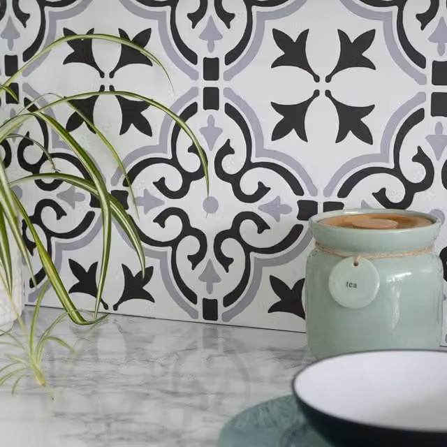 d-c-fix Floral Premium 3D Splashback Tile Look Wallpaper in Grey