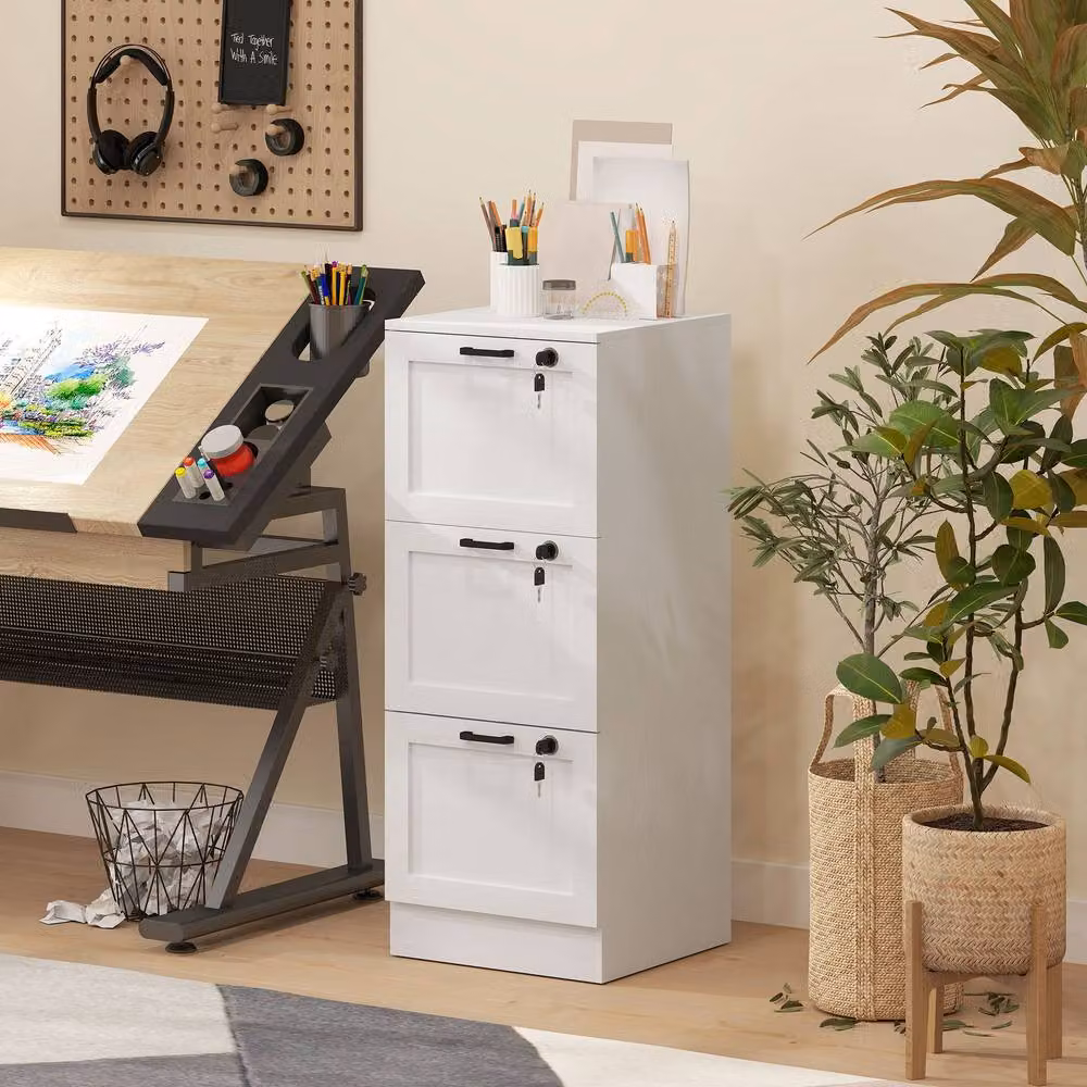 Rolipo Lockable 3-Drawer Filing Cabinet in White – 3