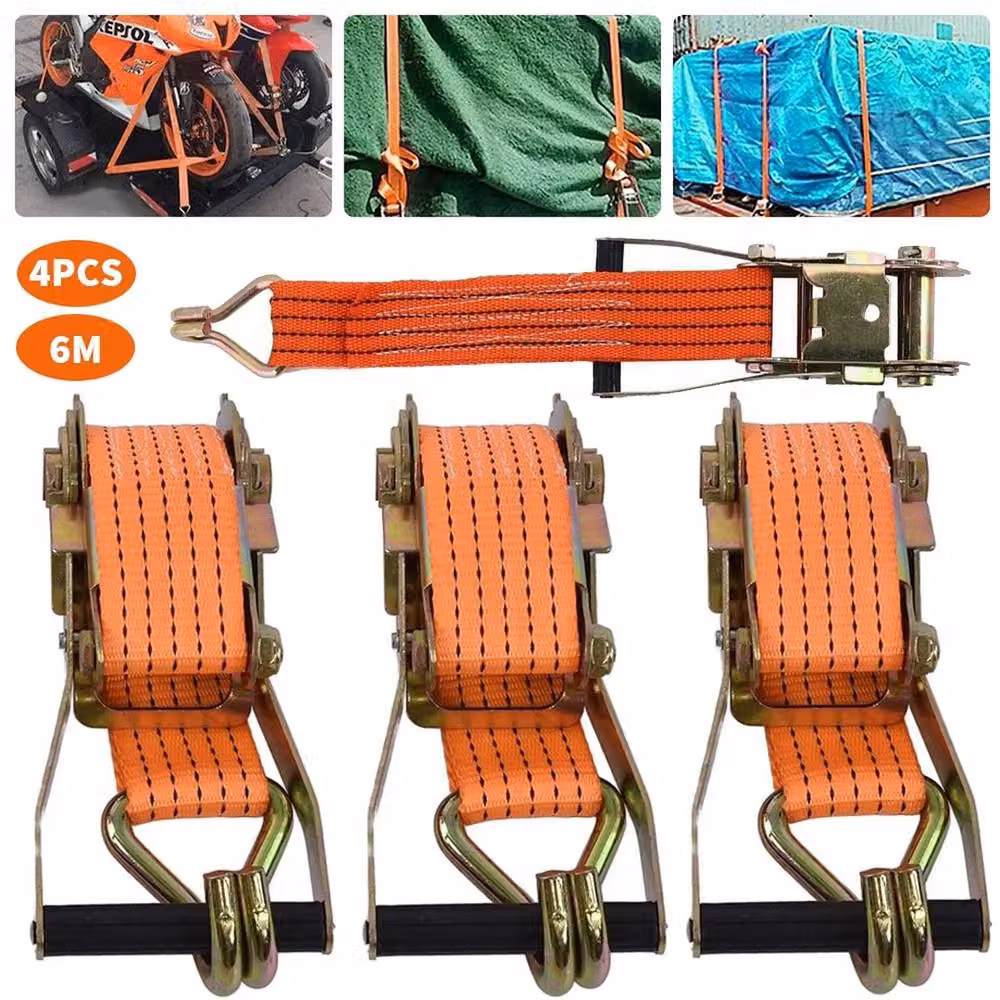 Nordara 4-Piece Orange Ratchet Strap Set, 50mm Width, 6m Length, 3T Capacity – 3