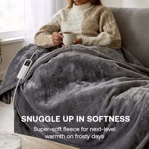 Dimplex Heated Throw Blanket in Grey with 9 Heat Settings and Timer – 3