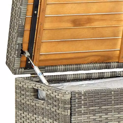 vidaXL Modern Grey Poly Rattan Garden Storage Bench with Acacia Wood, W: 120 cm, D: 50 cm, H: 50 cm – 4