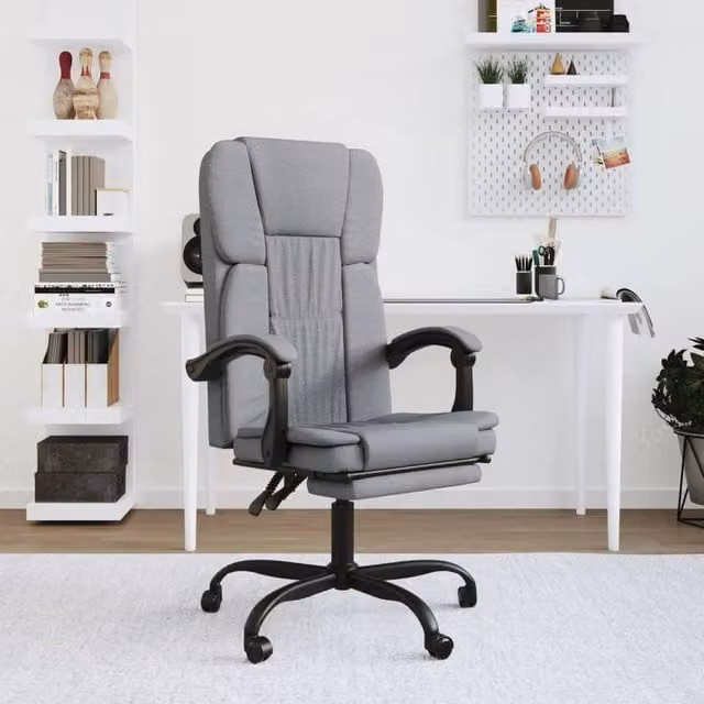 Berkfield Home Reclining Office Task Chair in Grey Fabric with Headrest and Armrests