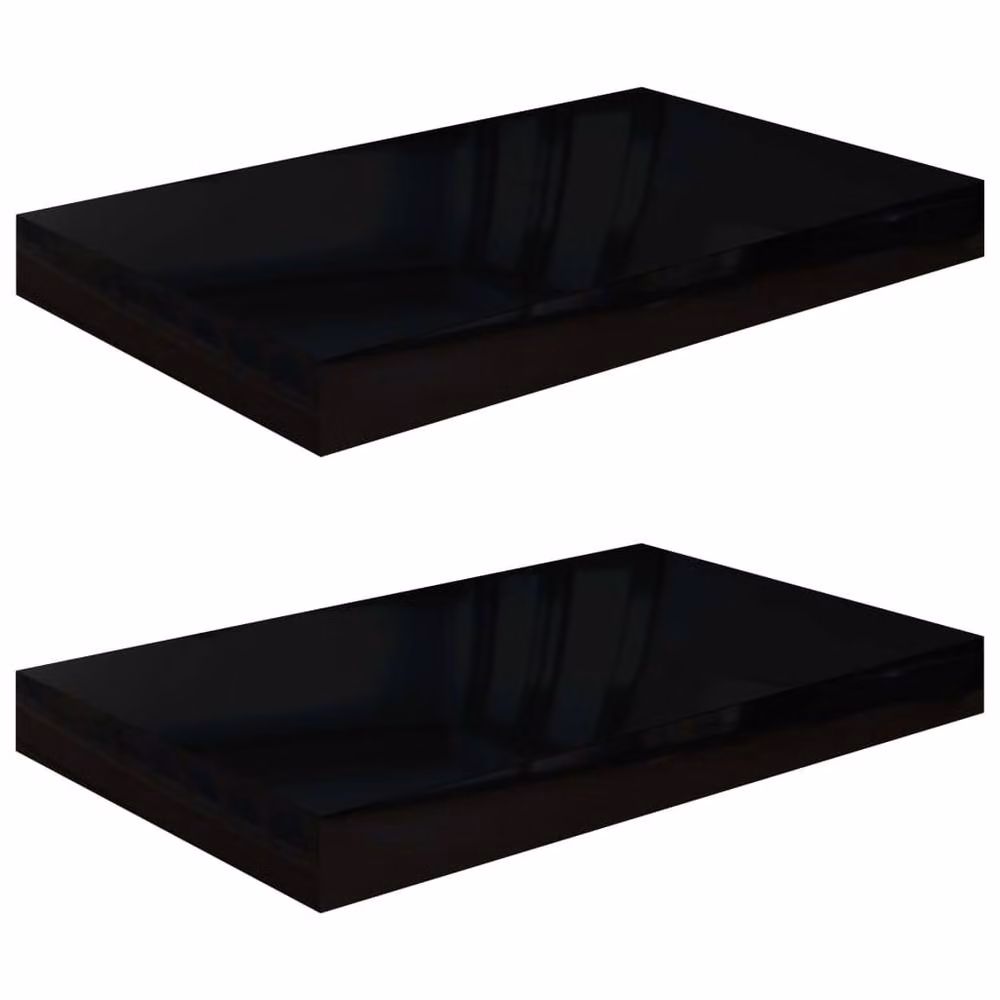 Berkfield Home Set of 2 High Gloss Black Floating Wall Shelves, W/D/H: 40 x 23 x 3.8 cm – 3