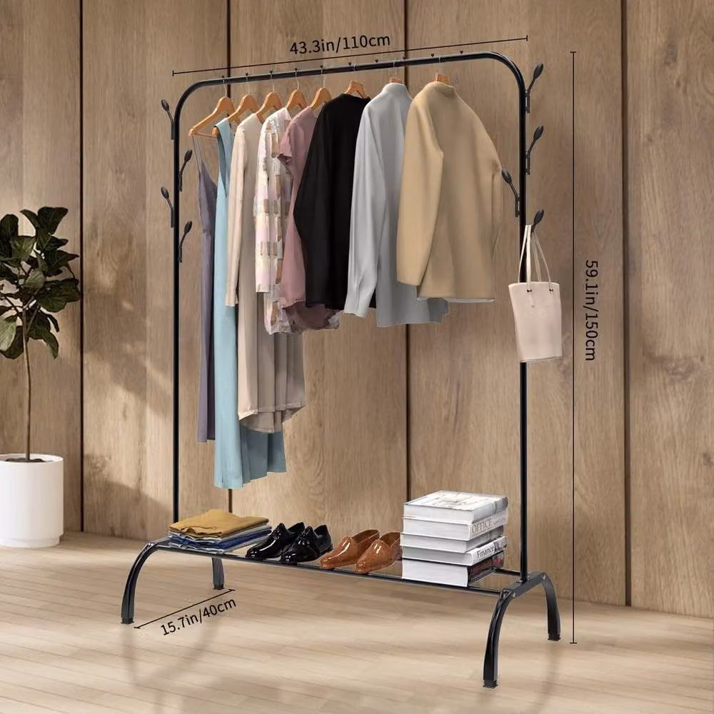 FLAVORA Matt Black Metal Single Rail Hanging Clothes Rail, Width: 50 cm – 2