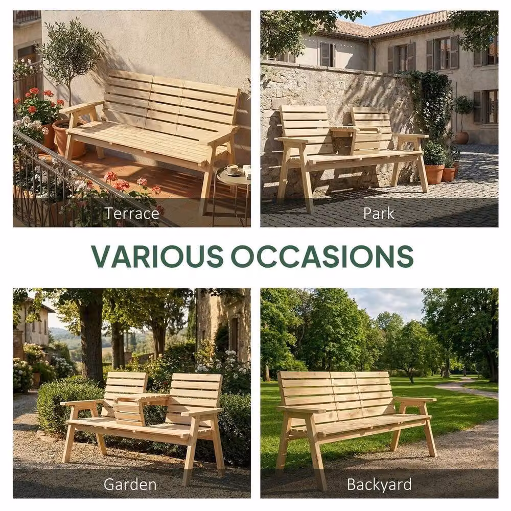 Kelvenix Convertible 3-Seater Brown Wood Garden Bench Table – 3
