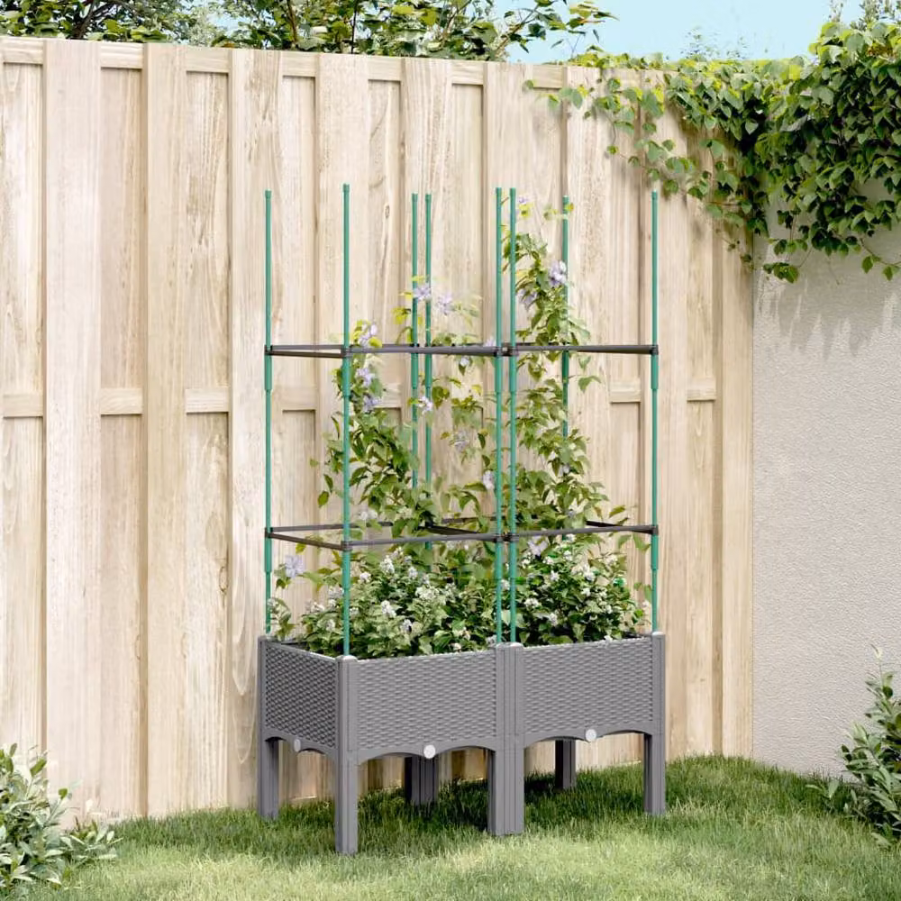 Berkfield Home Garden Planter with Trellis in Light Grey, W/D/H: 80 x 40 x 142.5 cm – 2