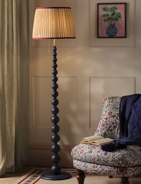 Joules Harewood Wood Bobbin Floor Lamp in Beige and Black