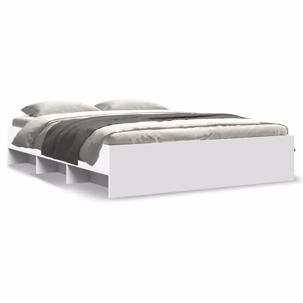 Berkfield Home White Engineered Wood Bed Frame with Side Compartments W/D/H: 160 x 200 cm – 2